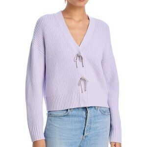 French Connection Grey Babysoft Sparkly Bow Embellished Cardigan Sweater Small